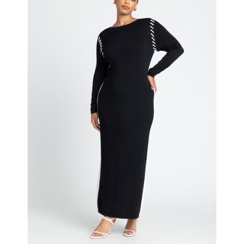 Eloquii Black Long Stitch Sleeve Backless Bodycon Dress Size 18/20 NWT